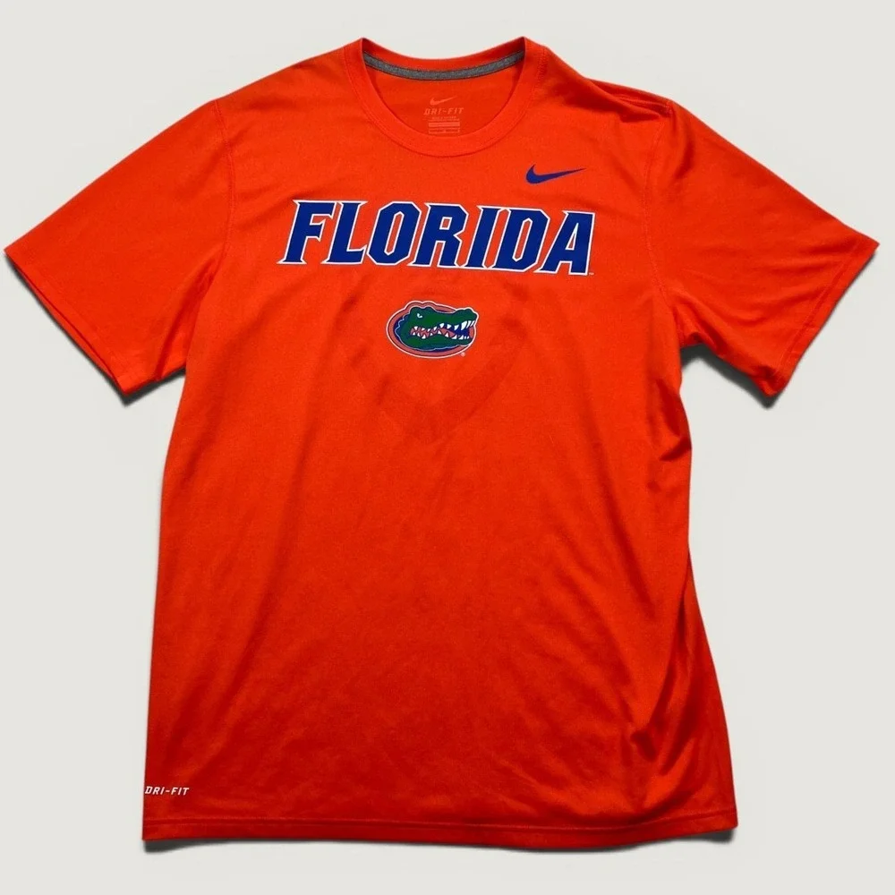 Nike Mens Large T-Shirt Orange Florida Gators Dri-Fit Short Sleeve Logo Tee
